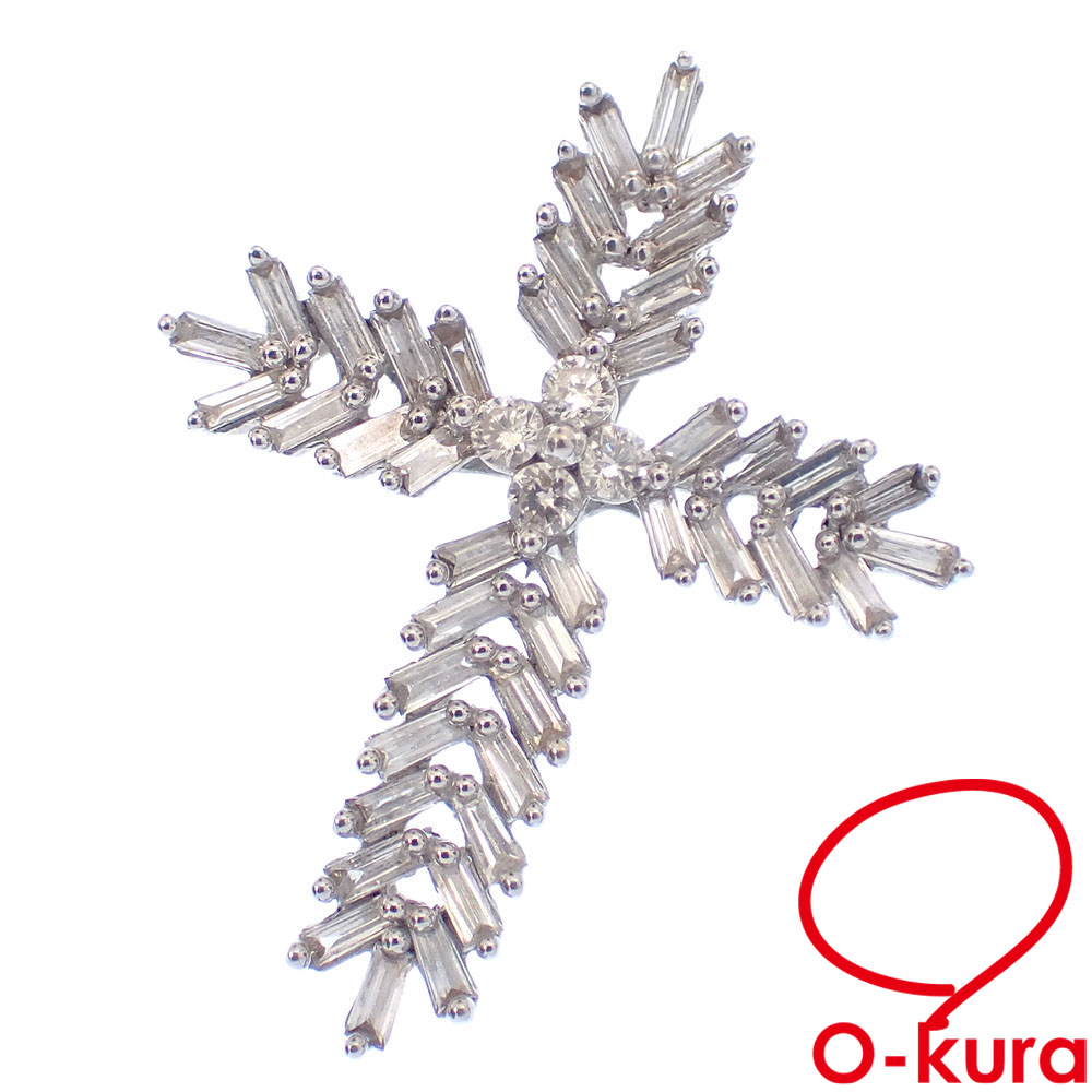 【中古】 ダイヤモンド クロスモチーフ ペンダントトップ レディース K18WG 0.48ct 1.7g  18金 750 ホワイトゴールド 十字架 ペンダントヘッド