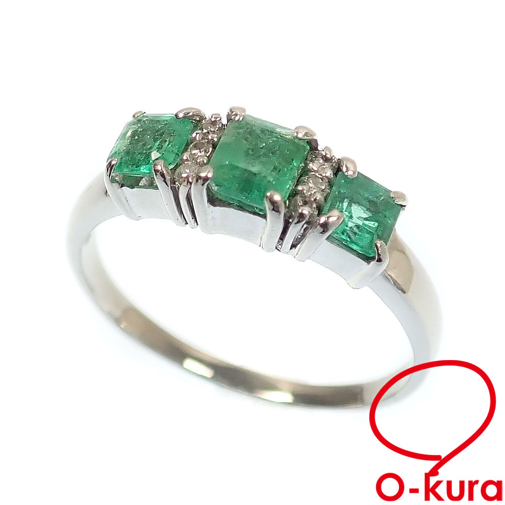 【中古】 エメラルド ダイヤモンド リング レディース Pt900 15.5号 1.01ct 0.06ct 4.2g プラチナ 指輪
