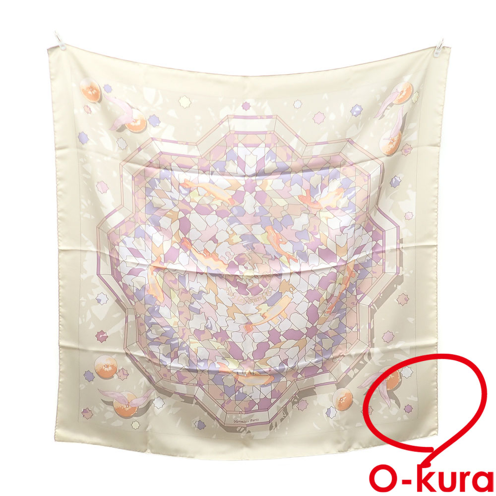 【中古】 エルメス スカーフ カレ 90 レディース ベージュ シルク sous les oranges オレンジの木の下で 古着 アパレル