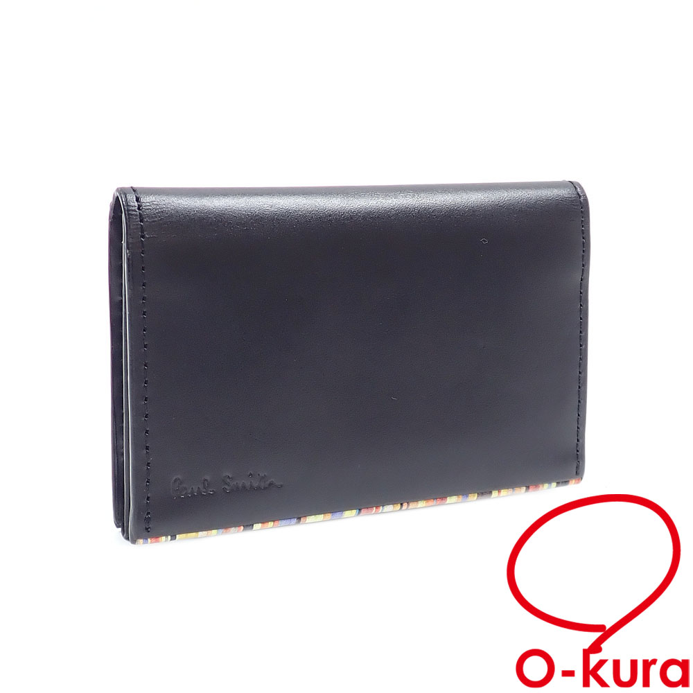 中古】 ポールスミス 二つ折り カードケース メンズ ブラック 黒