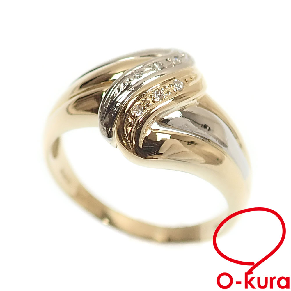 【中古】 ダイヤモンド リング レディース K18YG Pt900 17.5号 0.03ct 4.5g 18金 イエローゴールド 750 プラチナ 指輪