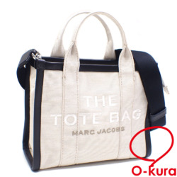 【中古】 マークジェイコブス ザ トートバッグ スモール レディース ホワイト系 ブラック 白 キャンバス 2WAY ショルダー 肩掛け ハンド
