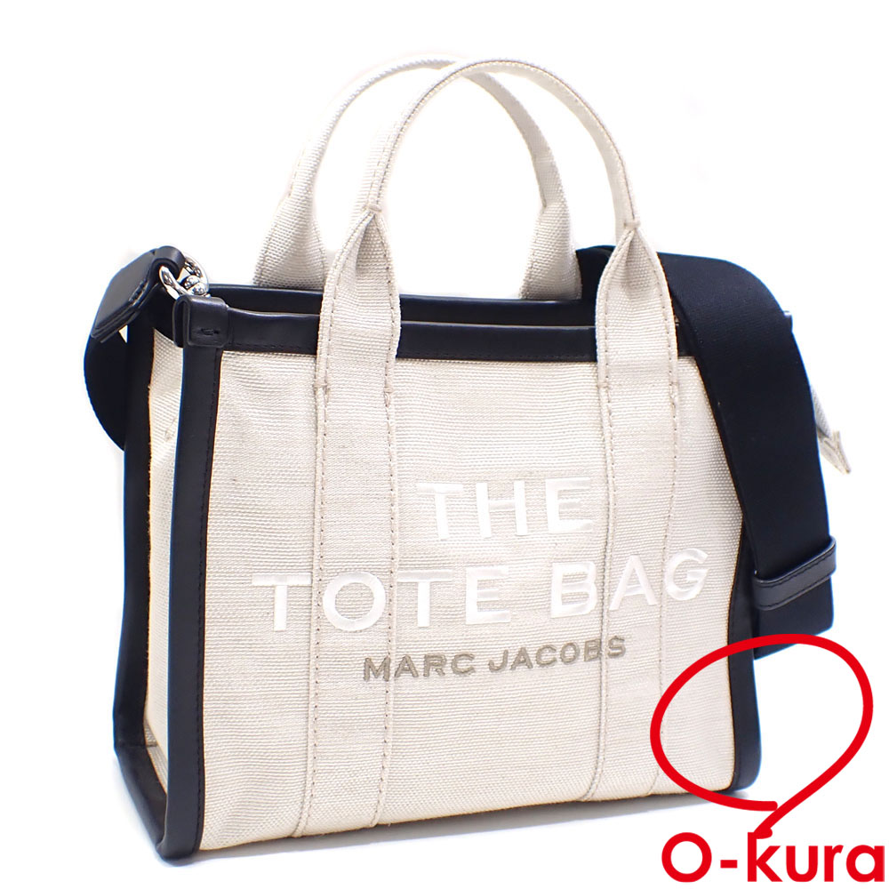 【中古】 マークジェイコブス ザ トートバッグ スモール レディース ホワイト系 ブラック 白 キャンバス 2WAY ショルダー 肩掛け ハンド