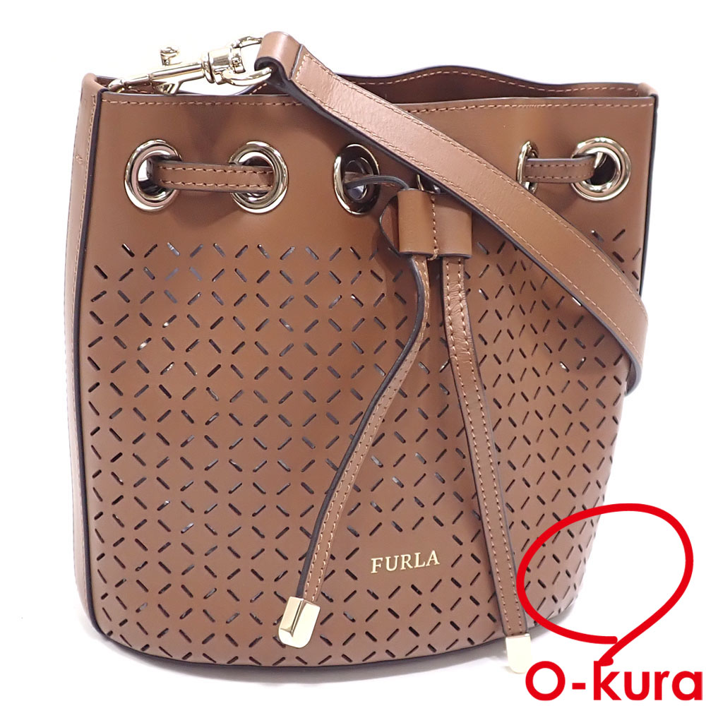 【中古】 フルラ ショルダーバッグ レディース ブラウン 茶色 レザー 革 肩掛け 斜め掛け 巾着