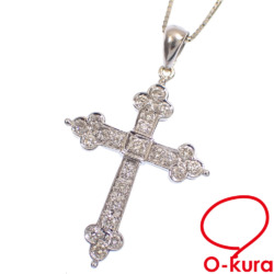 【中古】 ダイヤモンド クロスモチーフ ネックレス レディース K18WG 0.55ct 4.9g 18金 750 ホワイトゴールド 十字架