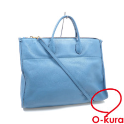 【中古】 グッチ ロゴ ラージ トートバッグ レディース ブルー 青 レザー 674837 2WAY ショルダー 肩掛け ハンド