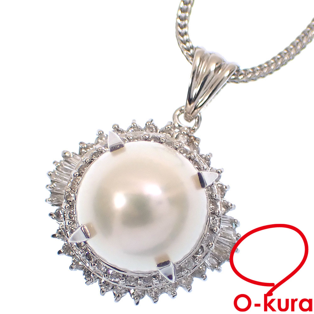 【中古】 パール ダイヤモンド ネックレス レディース Pt850 Pt900 0.50ct 10.0mm 8.6g プラチナ 真珠