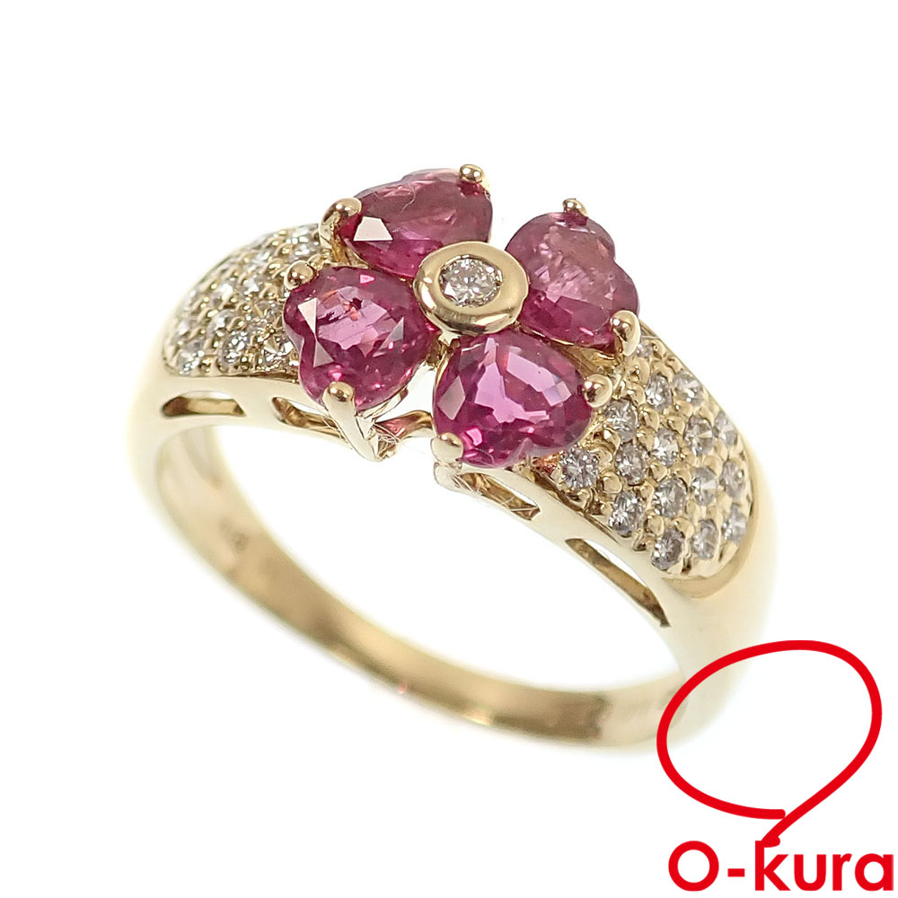 【中古】 ルビー ダイヤモンド リング レディース K18YG 16号 1.88ct D0.29ct 4.8g 18金 イエローゴールド 750 指輪