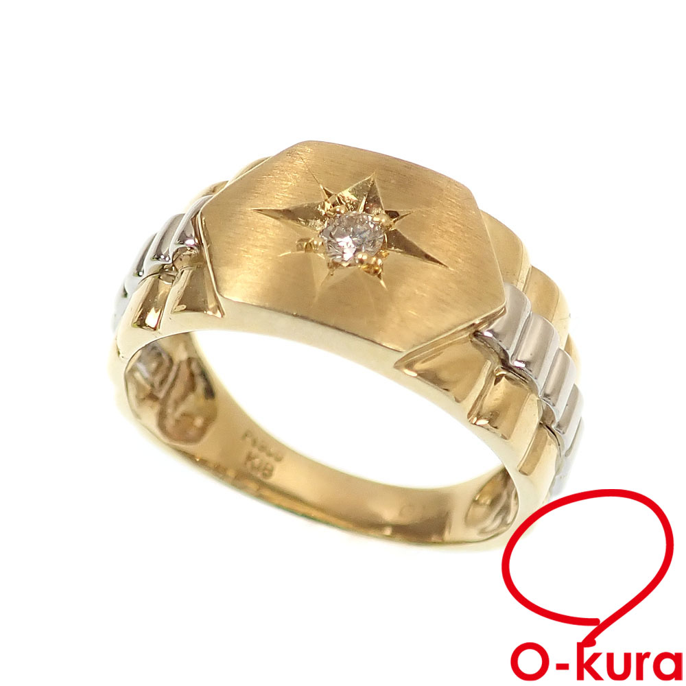 【中古】 ブラウンダイヤモンド リング メンズ K18YG Pt900 20号 0.10ct 6.3g 18金 イエローゴールド 750 プラチナ 指輪