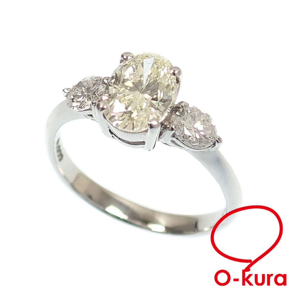 【中古】 ダイヤモンド リング レディース Pt900 10号 D1.024ct/0.40ct 3.6g プラチナ イエローダイヤモンド 指輪
