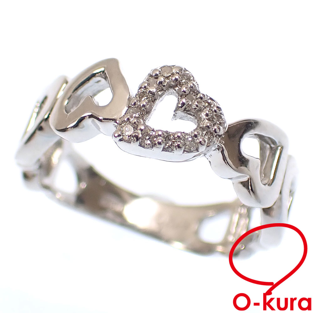 【中古】 ダイヤモンド ハートモチーフ リング レディース K18WG 10号 0.08ct 4.4g 18金 750 ホワイトゴールド 指輪