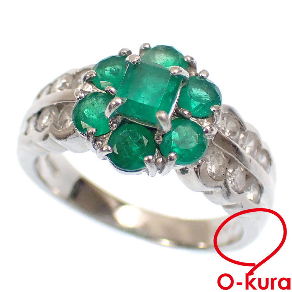 【中古】 エメラルド ダイヤモンド リング レディース Pt900 11号 1.04ct/D0.55ct 7.2g プラチナ 指輪