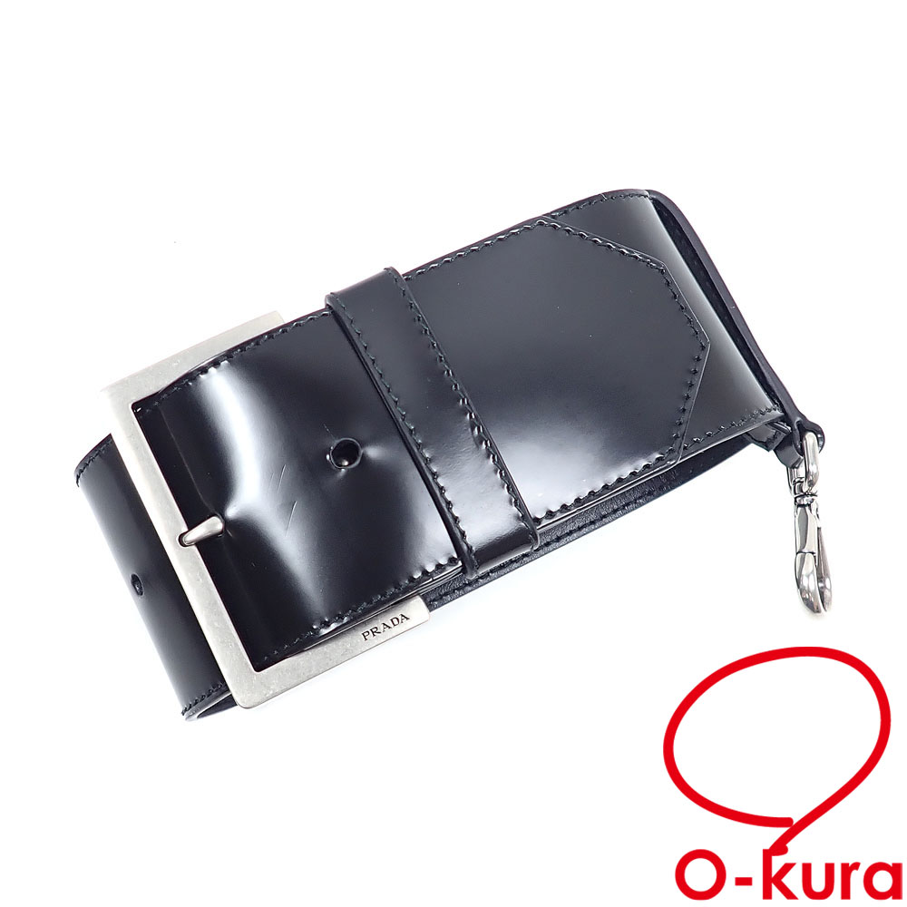 【中古】 プラダ リストストラップ レディース ネロ 黒 レザー 1TW008 バッグチャーム
