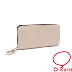 【中古】 クリスチャンディオール ラウンドファスナー 長財布 レディース ベージュ ディオリッシマレザー 31-MA-0126