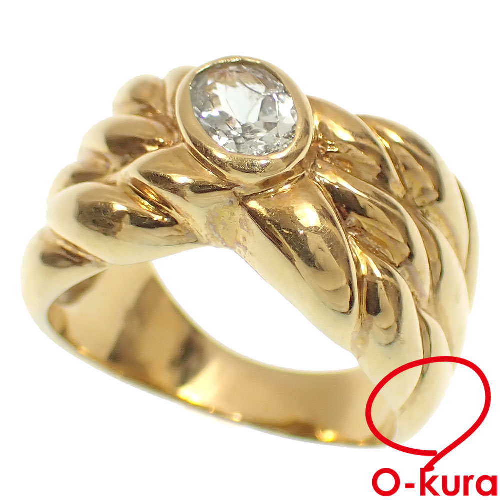 【中古】 アクアマリン リング レディース K18YG 15号 11.4g 18金 750 イエローゴールド 指輪