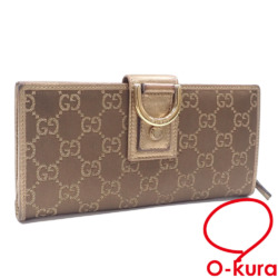 【中古】グッチ 二つ折り 長財布 レディース ブラウン ゴールド 茶色 GGキャンバス 154256 ラウンドファスナー