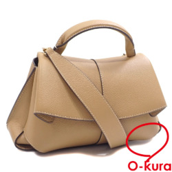 【中古】 ポレーヌ ハンドバッグ モッキミニ レディース ブラウン 茶色 カーフレザー コットン 革 2WAY ショルダー 肩掛け 斜め掛け エディション オークル テクスチャード