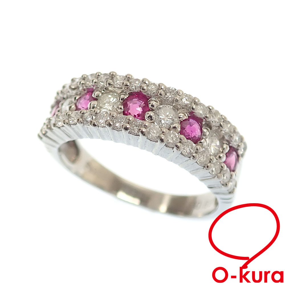 【中古】 ルビー ダイヤモンド リング レディース Pt900 13号 0.69ct 4.9g プラチナ 指輪