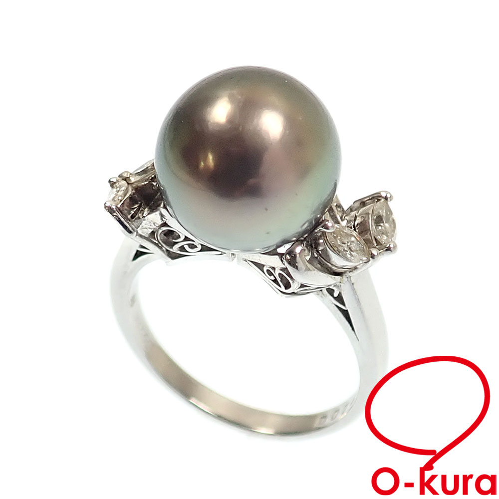 【中古】 ミキモト パール ダイヤモンド リング レディース Pt900 12号 11.5mm D0.24ct 7.1g プラチナ 真珠 指輪