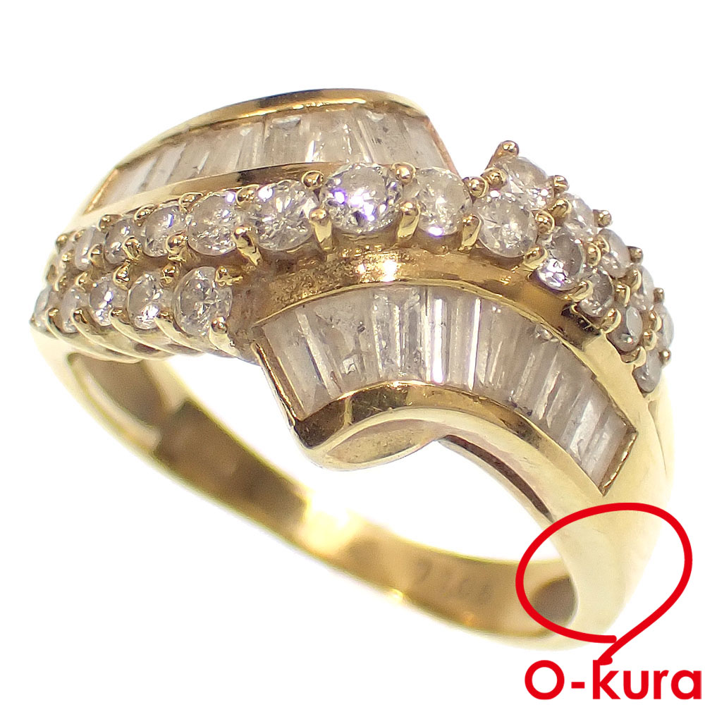 【中古】 ダイヤモンド リング レディース K18YG 11号 1.05ct 4.9g 18金 750 イエローゴールド 指輪