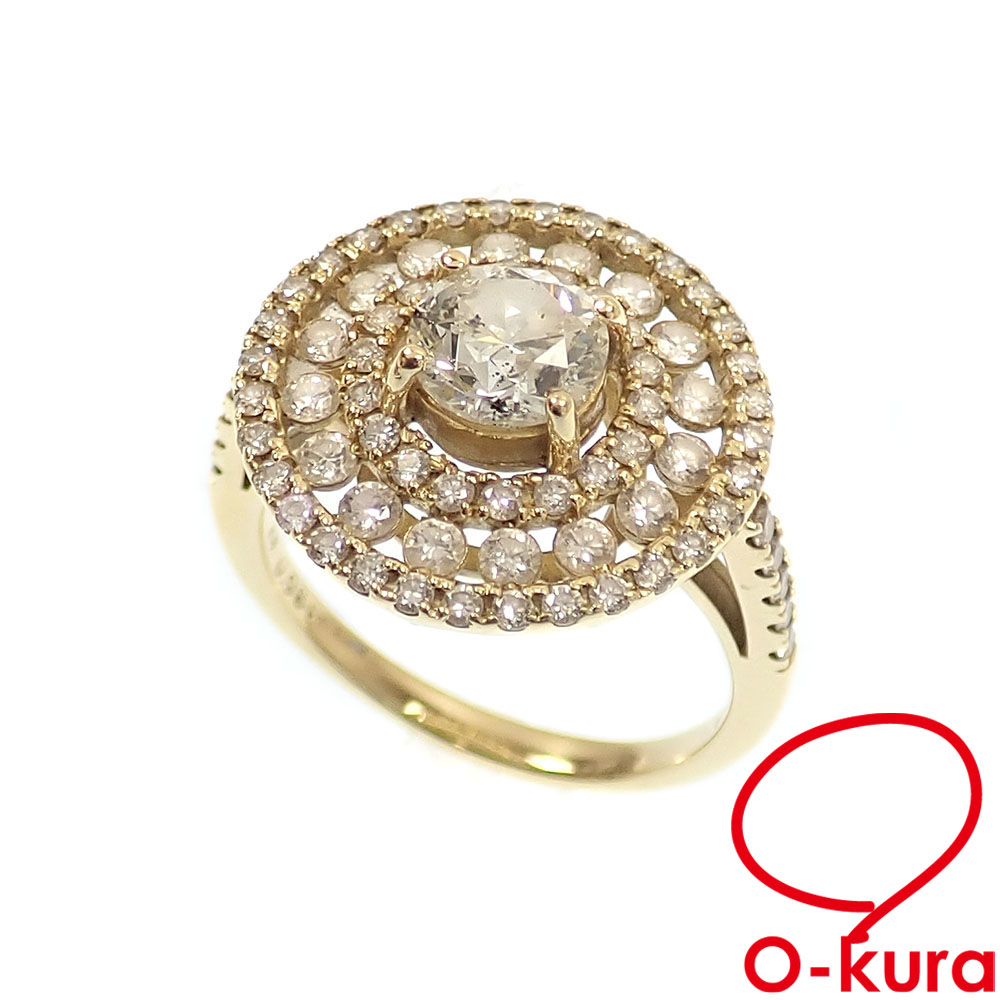 【中古】 ダイヤモンド リング レディース K18YG 11号 0.93ct/0.98ct 4.6g 18金 イエローゴールド 750 指輪