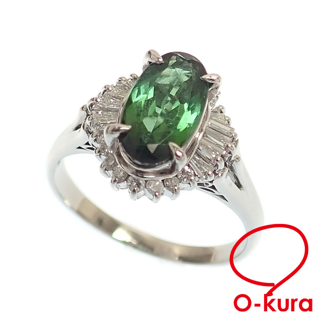 【中古】 トルマリン ダイヤモンド リング レディース Pt900 18号 1.88ct 0.43ct 6.7g プラチナ 指輪