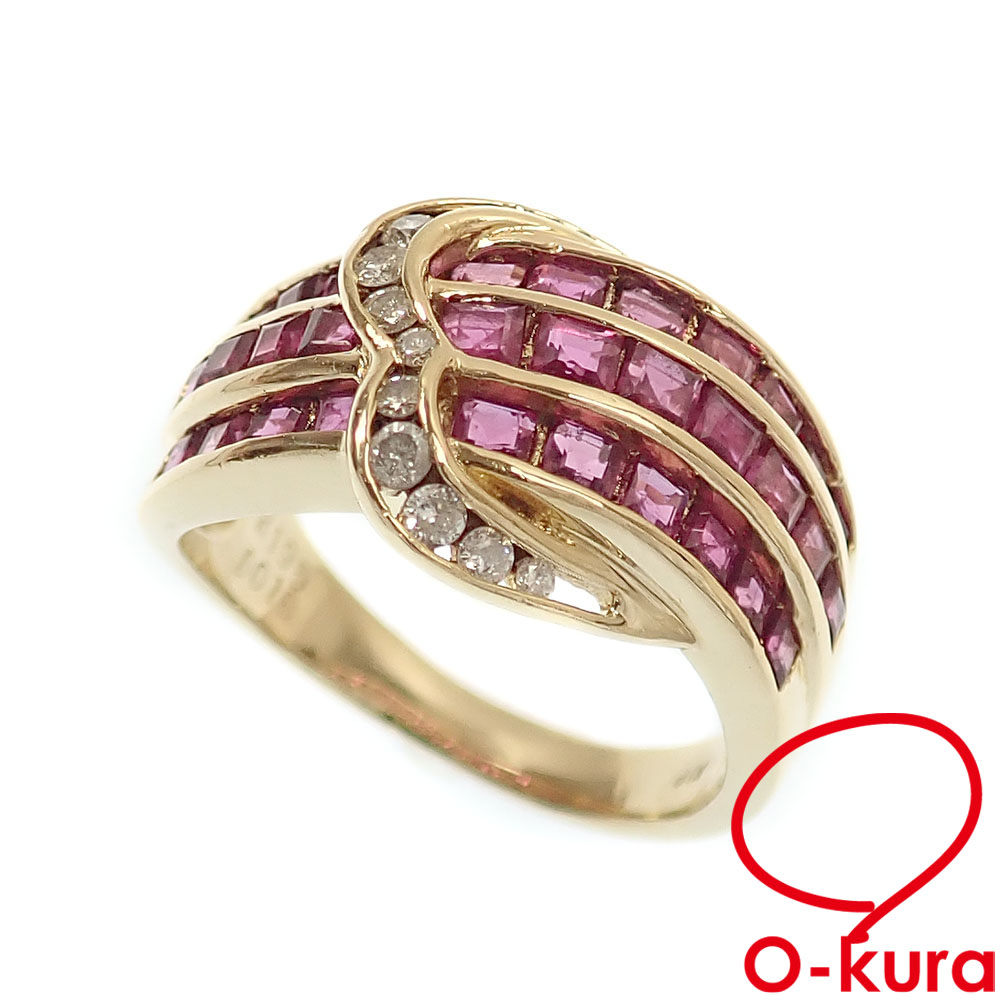 【中古】 ルビー ダイヤモンド リング レディース K18YG 12号 R1.95ct D0.18ct 6.6g 18金 イエローゴールド 750 指輪
