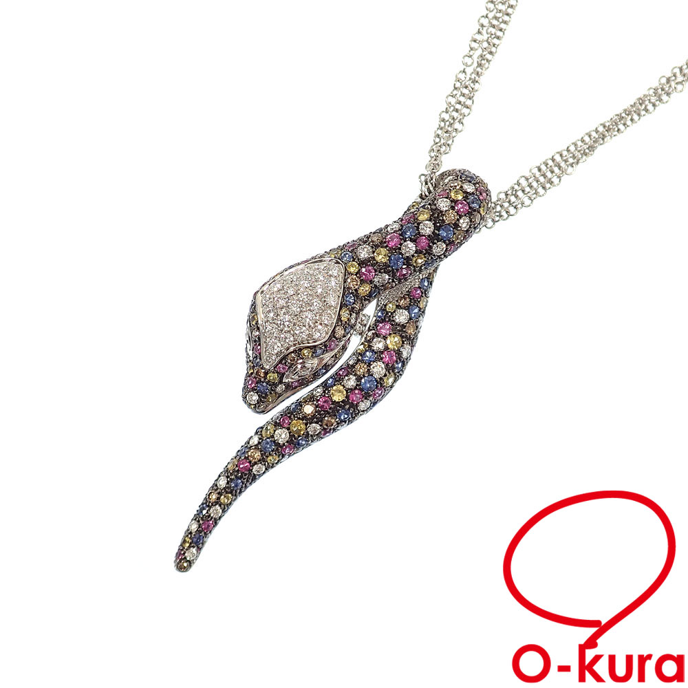 【中古】 レオピッツォ サファイア ダイヤモンド ネックレス メンズ K18WG S3.79ct/D2.60ct 33.6g 18金 ホワイトゴールド 750 スネークモチーフ 蛇