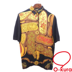【中古】 エルメス シャツ メンズ ブラック イエロー系 Lサイズ シルク他 半袖 プルオーバー ヴィンテージ 古着 アパレル トップス 洋服