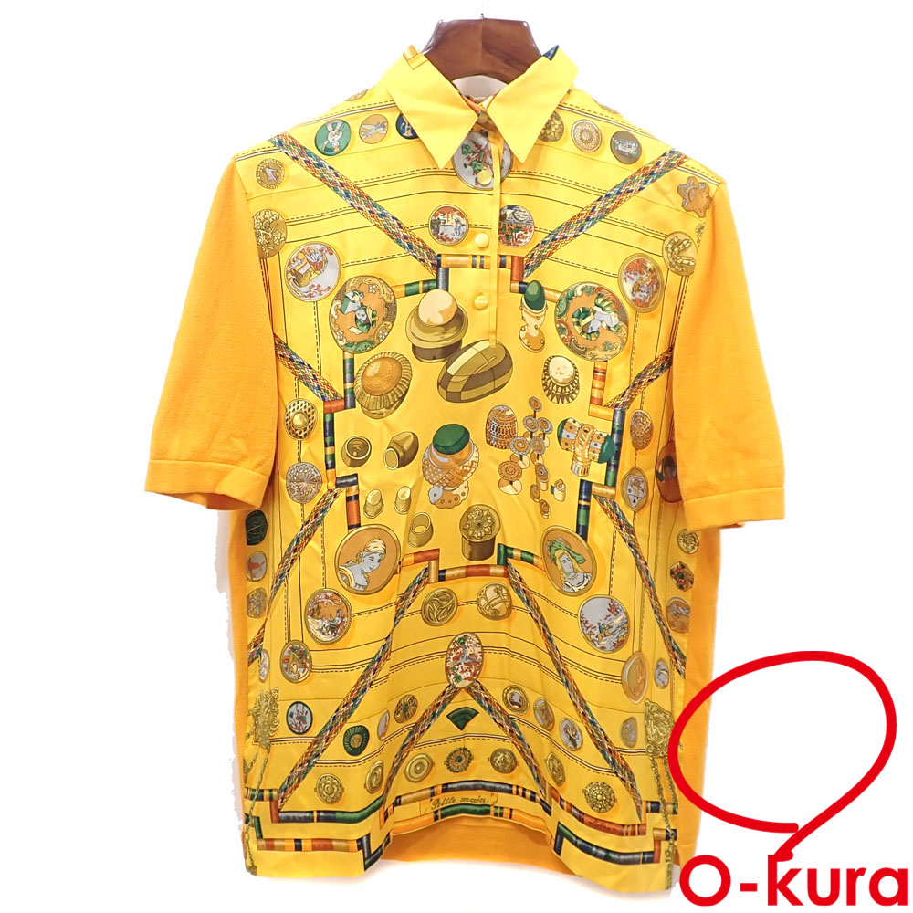【中古】 エルメス シャツ メンズ オレンジ系 Lサイズ シルク他 半袖 プルオーバー 古着 アパレル トップス 洋服