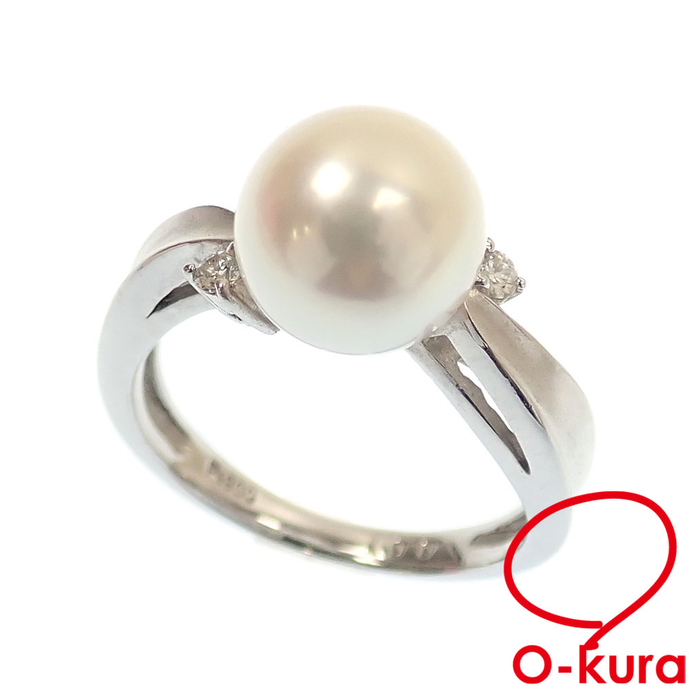 【中古】 パール ダイヤモンド リング レディース Pt900 11.5号 約9.0mm 0.07ct 6.7g プラチナ 真珠 指輪