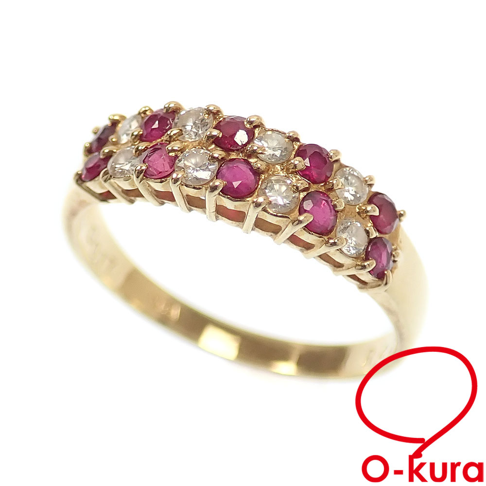 【中古】 ルビー ダイヤモンド リング レディース K18YG 11号 R0.40ct D0.17ct 2.1g 18金 イエローゴールド 750 指輪