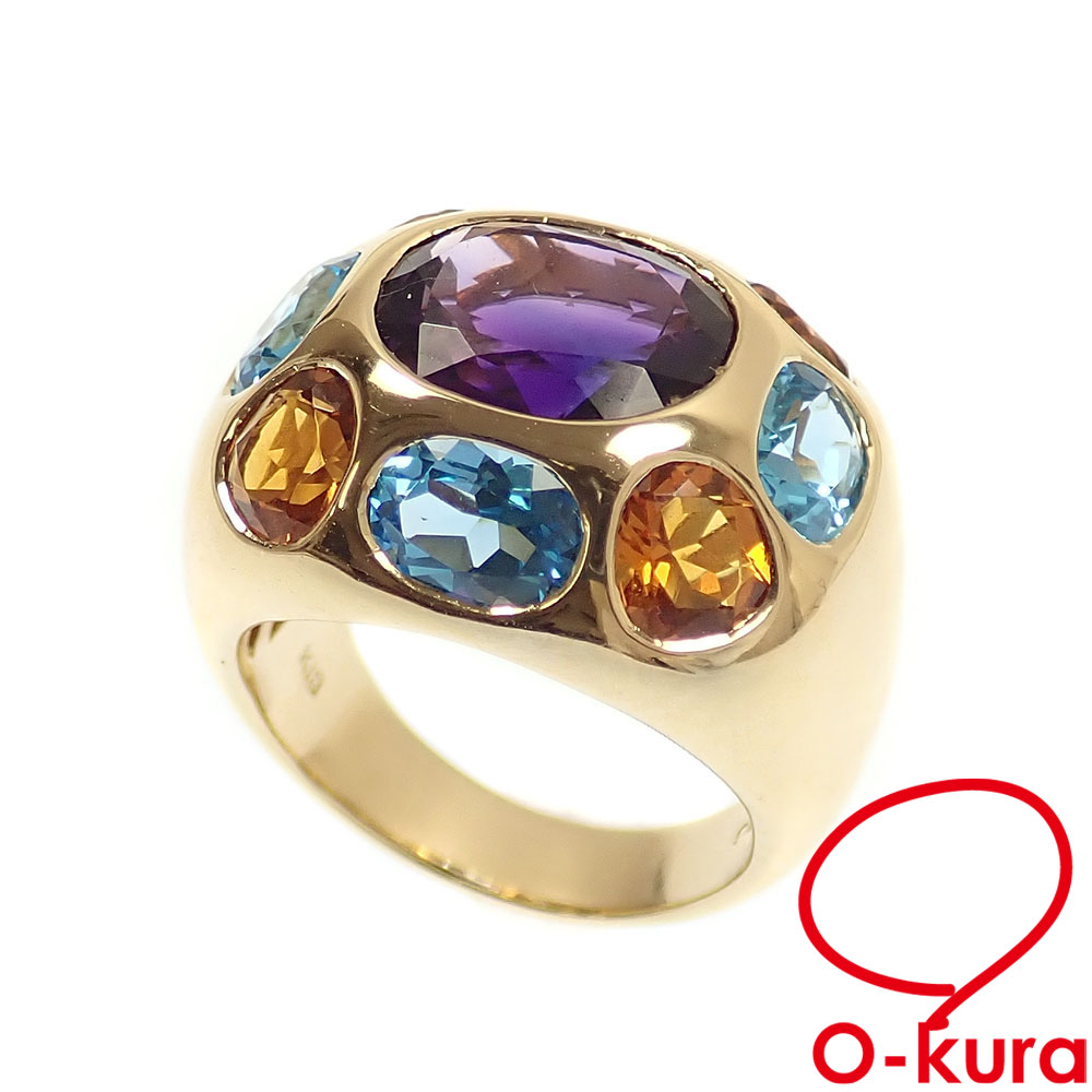 【中古】 マルチストーン リング レディース K18YG 13号 8.26ct 14.0g 18金 イエローゴールド 750 色石 指輪