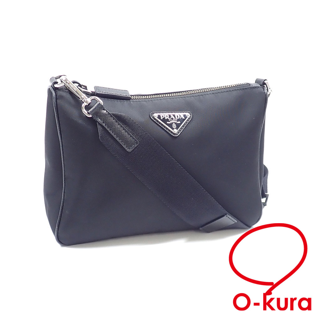 【中古】 プラダ Re-Nylon ショルダーバッグ レディース ネロ 黒 ナイロン レザー 2VH113 肩掛け ポーチ欠品