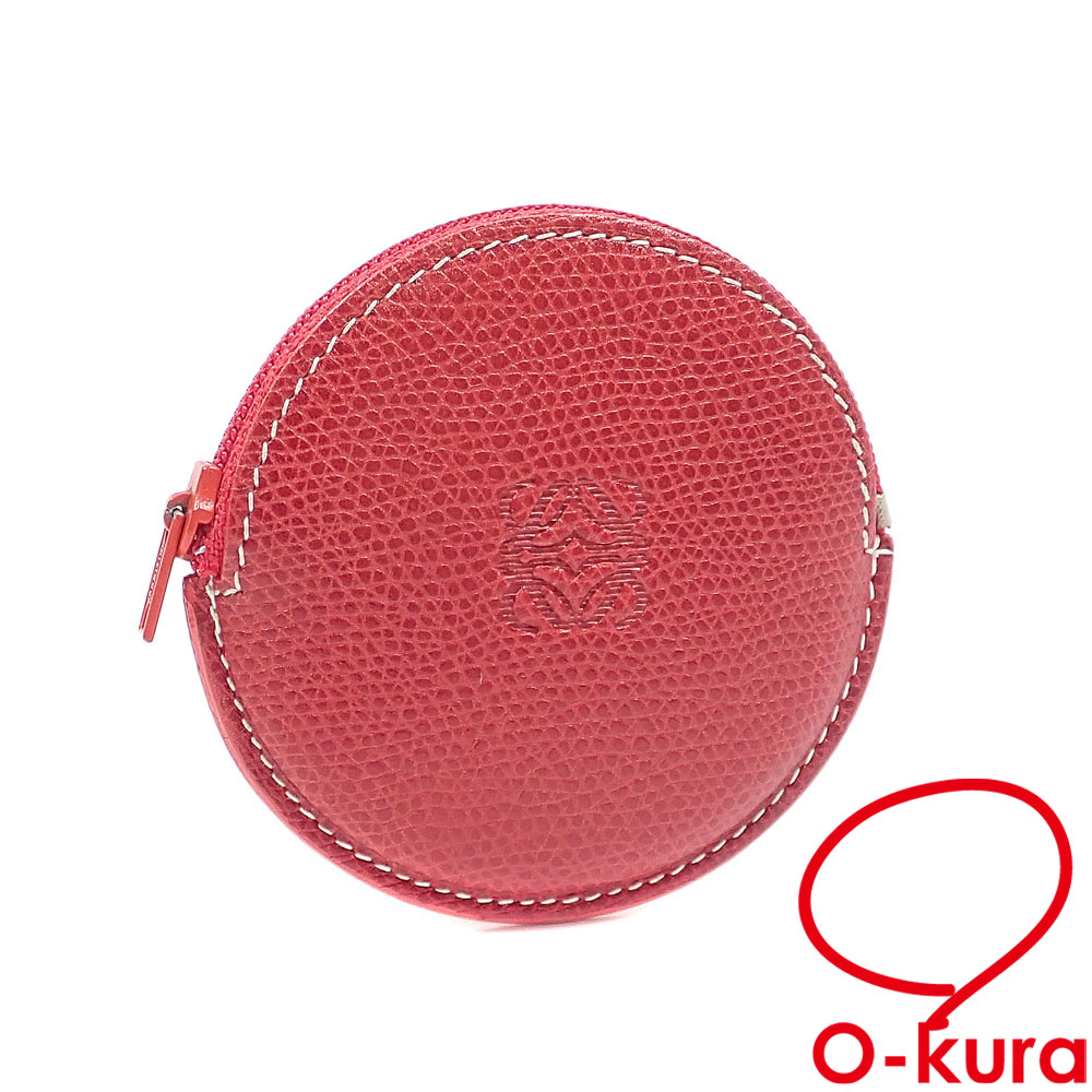 【中古】 ロエベ コインケース レディース レッド 赤 レザー 小銭入れ