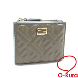 【中古】 フェンディ 二つ折り 財布 レディース ベージュ ブルー レザー 8M0506