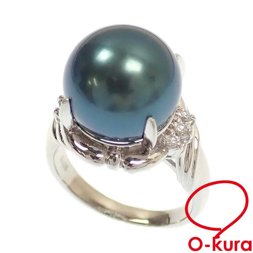 【中古】 パール ダイヤモンド リング レディース Pt900 15号 13.0mm 0.11ct 12.1g プラチナ 指輪