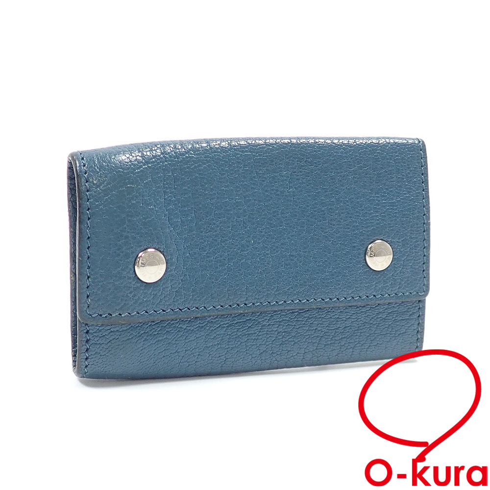 【中古】 エルメス エテュイ クレ 4 4連 キーケース ブルー系 レザー □M刻印 2009年頃製 HERMES 鍵入れ メンズ レディース 男女兼用