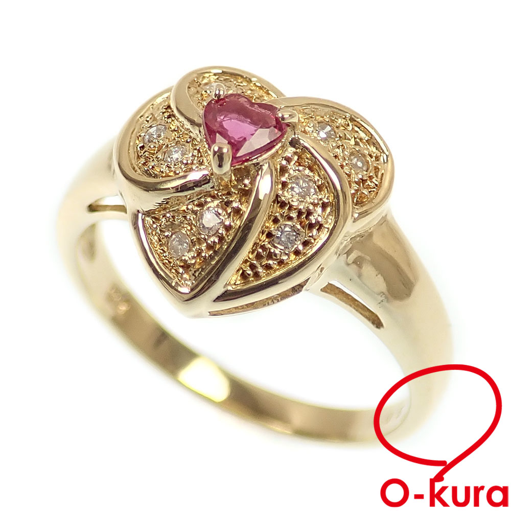 【中古】 ルビー ダイヤモンド リング レディース K18YG 11号 0.05ct 3.3g 18金 イエローゴールド 750 指輪