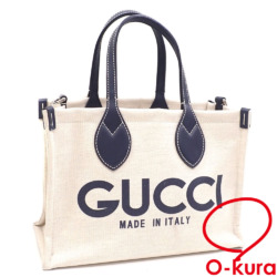 【中古】 グッチ プリント ミニ トートバッグ レディース ベージュ×ネイビー キャンバス レザー 772144 ハンド ポーチ付き ショルダーストラップ欠品 日本限定
