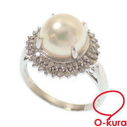 【中古】 パール ダイヤモンド リング レディース Pt900 11.5号 9.0mm 0.30ct 5.4g プラチナ 真珠 指輪