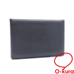【中古】 エルメス カルヴィ 二つ折り カードケース レディース ブラック 黒 レザー C刻印 2018年頃製 HERMES カード入れ