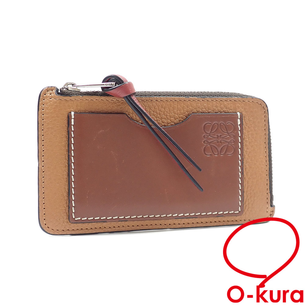 【中古】 ロエベ フラグメントケース ブラウン レザー コインケース 小銭入れ レディース メンズ 男女兼用