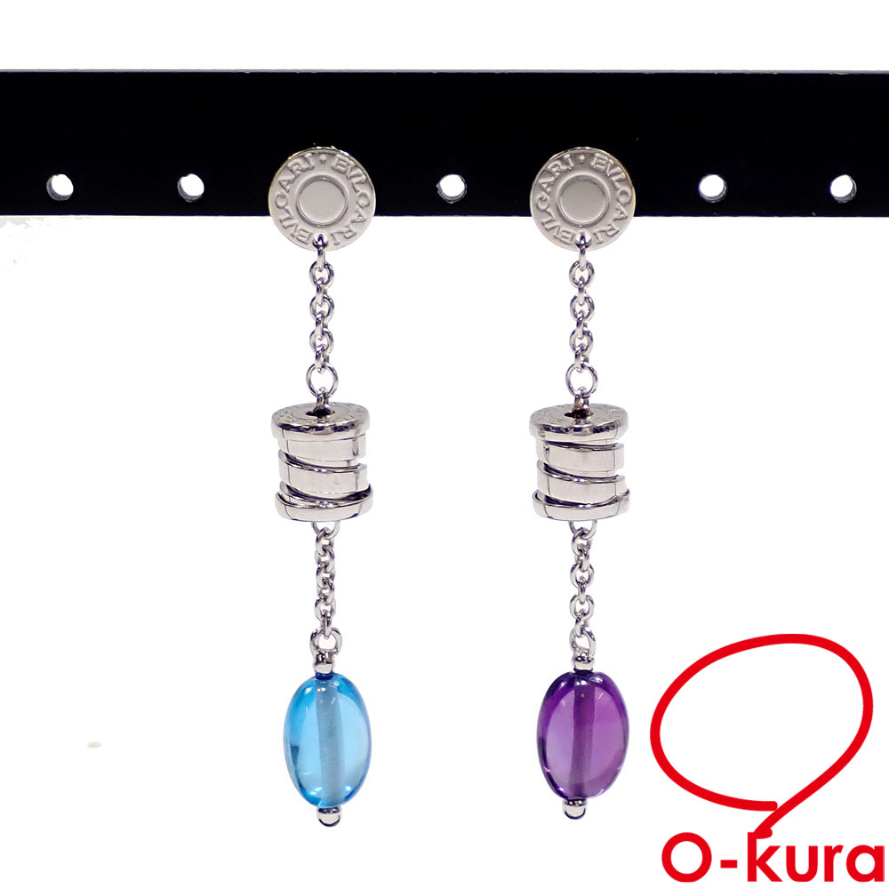 【中古】 ブルガリ ビーゼロワン エレメント ピアス レディース ブルートパーズ アメジスト K18WG 8.0g 18金 750 ホワイトゴールド B-ZERO 1