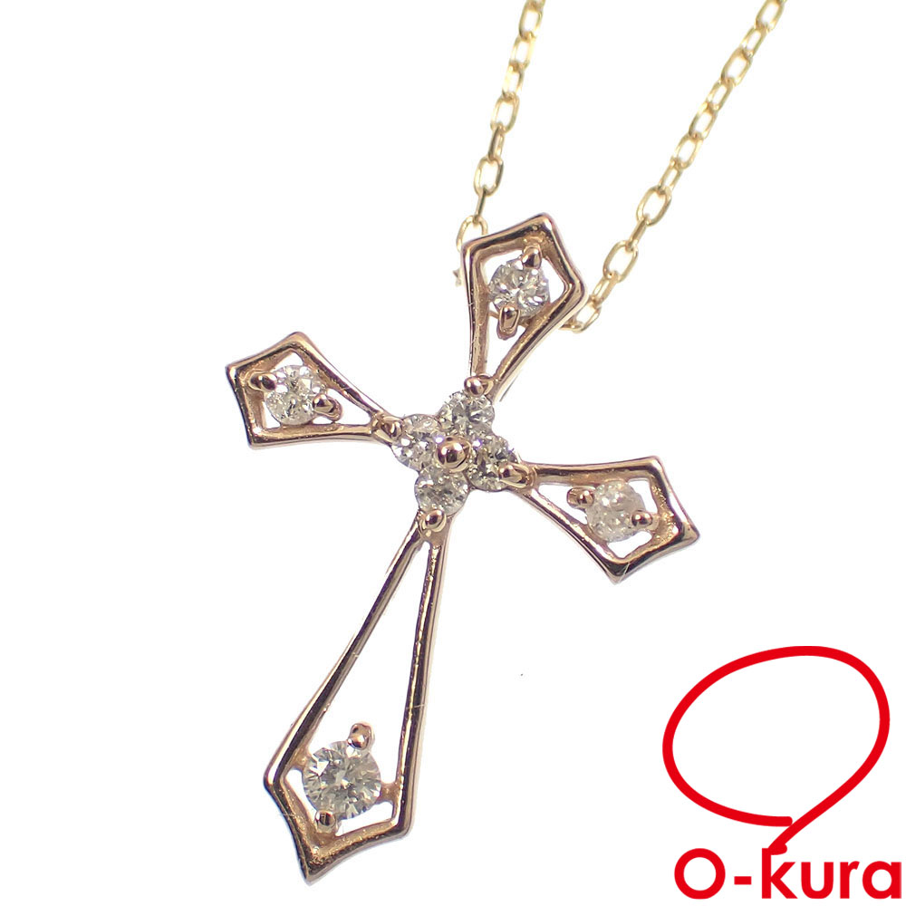 【中古】 ダイヤモンド クロスモチーフ ネックレス レディース K18PG/YG 0.13ct 1.7g 18金 750 イエローゴールド ピンクゴールド 十字架