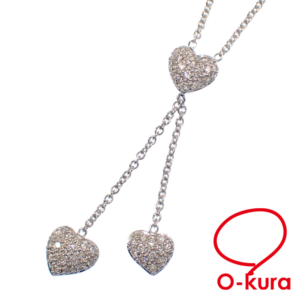 【中古】 ダイヤモンド ハートモチーフ ネックレス レディース K18WG 5.3g 18金 750 ホワイトゴールド