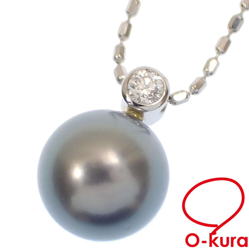 【中古】 ルジアダ パール ダイヤモンド ネックレス レディース K18WG Pt 0.20ct 13mm 8.8g 18金 750 ホワイトゴールド プラチナ 真珠