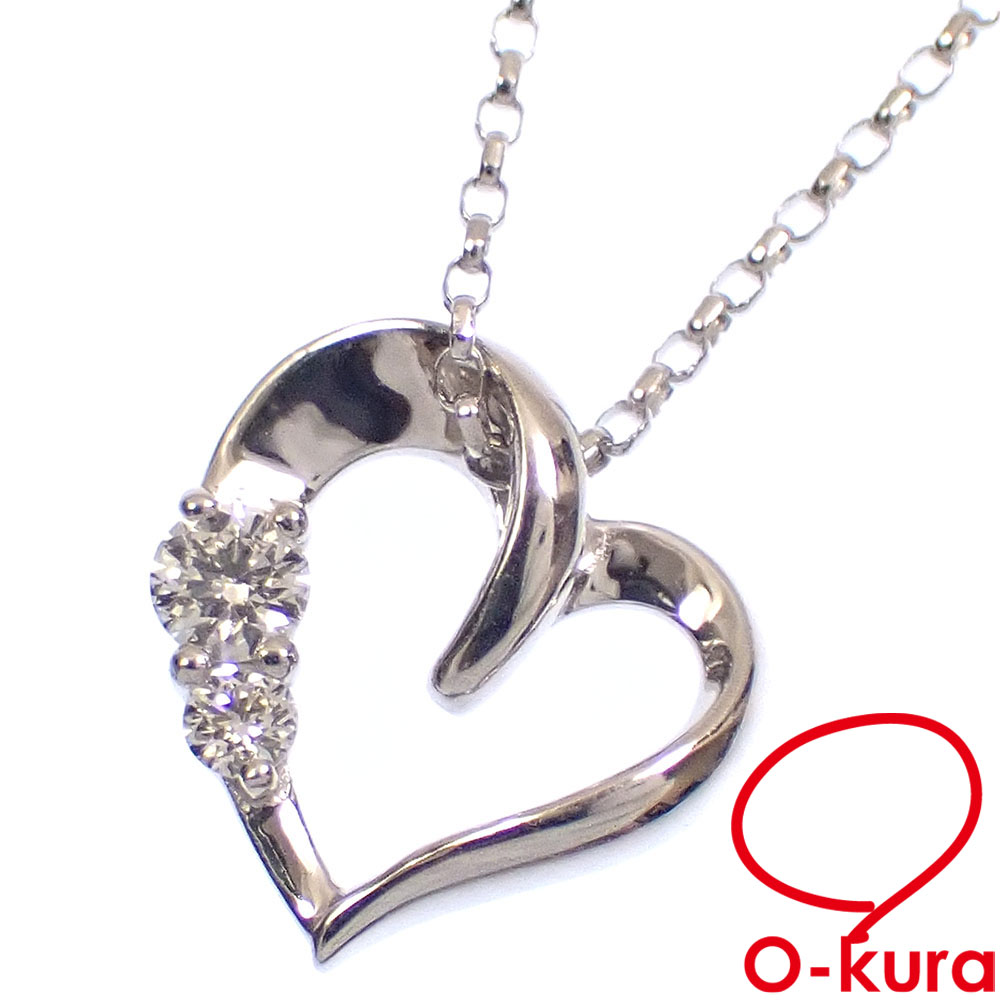 【中古】 ダイヤモンド ハートモチーフ ネックレス レディース K18WG 0.07ct 1.5g 18金 750 ホワイトゴールド