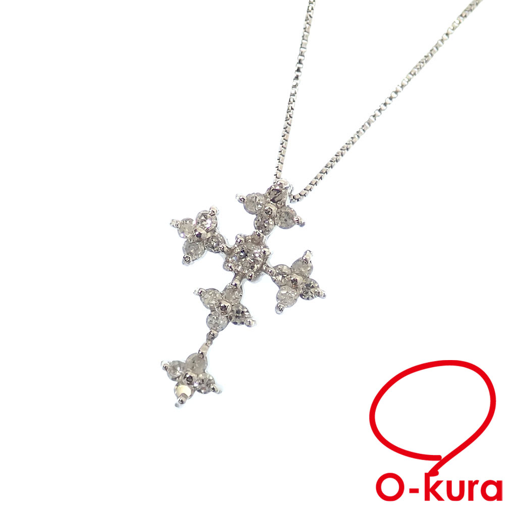 【中古】 ダイヤモンド クロスモチーフ ネックレス レディース K18WG 0.20ct 1.3g 18金 ホワイトゴールド 750