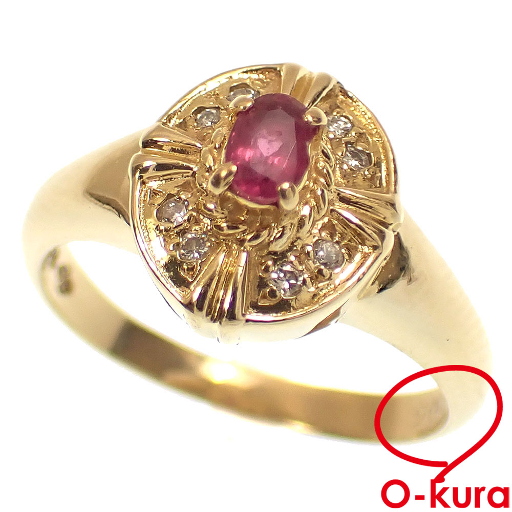 【中古】 ジュエリーマキ ルビー ダイヤモンド リング レディース K18YG 9.5号 0.20ct/0.05ct 3.6g 18金 750 イエローゴールド 指輪